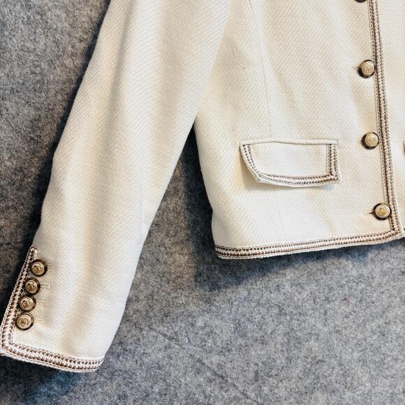 Veronica Beard Jacket Womens 12 Ivory Tweed Trim Makayla Gold Button Blazer - Picture 5 of 14